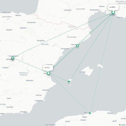 Mapa lotu bezpośredniego Marsylia – Walencja