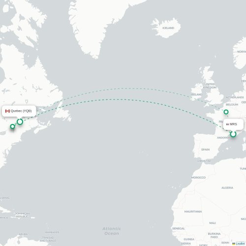 Marseille - Québec carte du vol direct