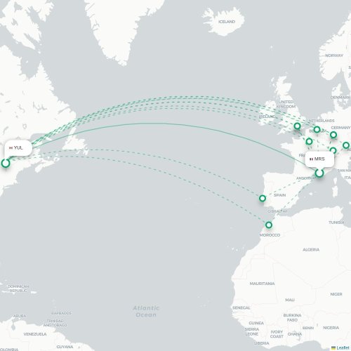 Marseille - Montréal carte du vol direct