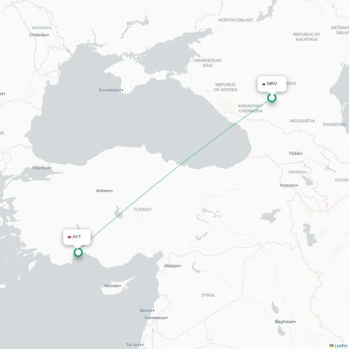 Mapa de vuelo directo Mineralnye Vody - Antalya