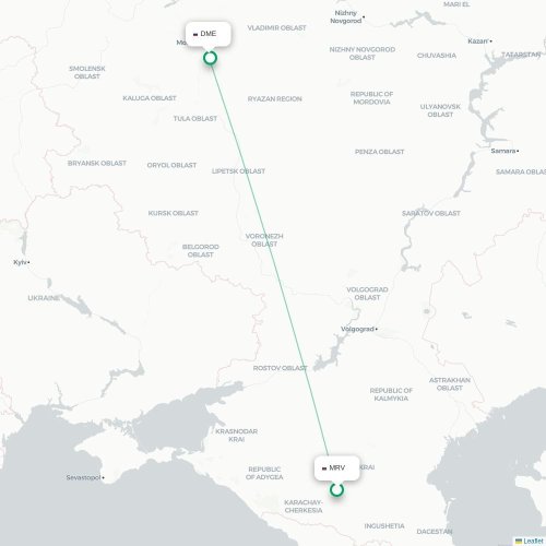Mapa de vuelo directo Mineralnye Vody - Moscú
