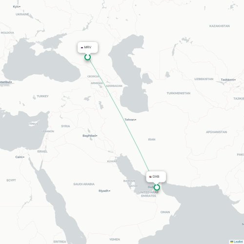 Mapa de vuelo directo Mineralnye Vody - Dubái
