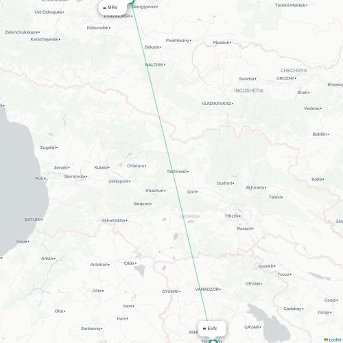 Mapa de vuelo directo Mineralnye Vody - Ereván
