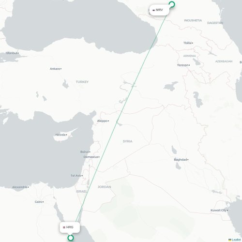 Mapa de vuelo directo Mineralnye Vody - Hurgada