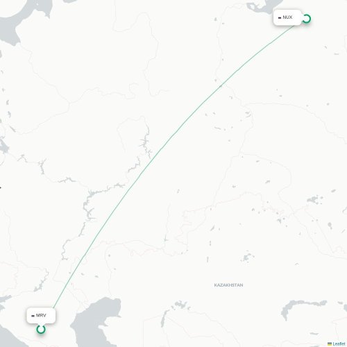 Mapa de vuelo directo Mineralnye Vody - Novy Urengoy