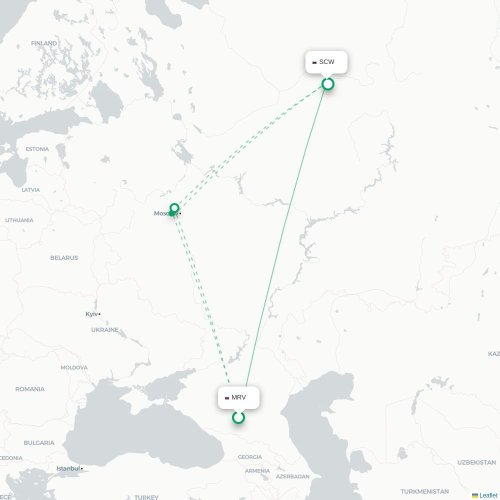 Mapa de vuelo directo Mineralnye Vody - Syktyvkar