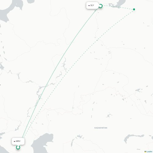 Mapa de vuelo directo Mineralnye Vody - Salejard