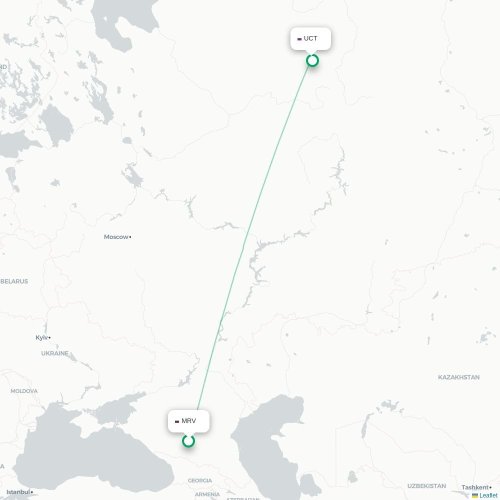 Mapa de vuelo directo Mineralnye Vody - Ujtá