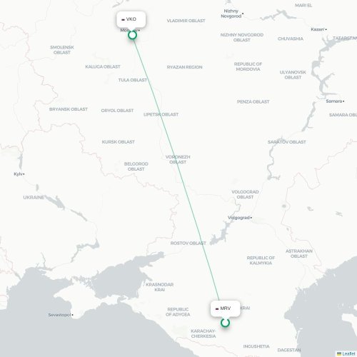 Mapa de vuelo directo Mineralnye Vody - Moscú