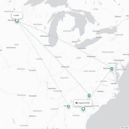 Mapa lotu bezpośredniego Minneapolis – Augusta