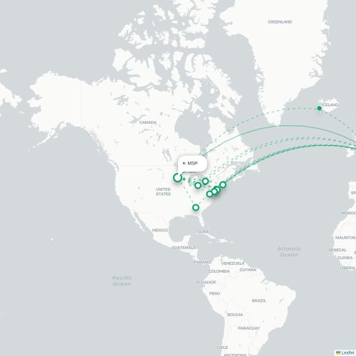 Mapa de vuelo directo Mineápolis - Ámsterdam