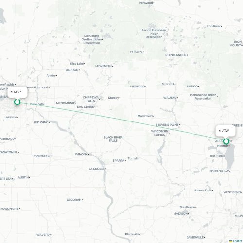 Mapa lotu bezpośredniego Minneapolis – Appleton