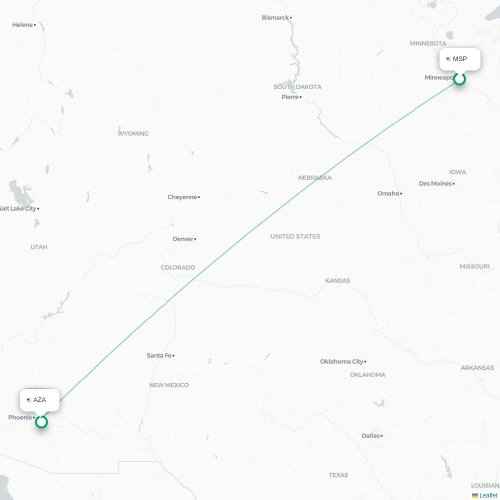 Mapa de vuelo directo Mineápolis - Phoenix