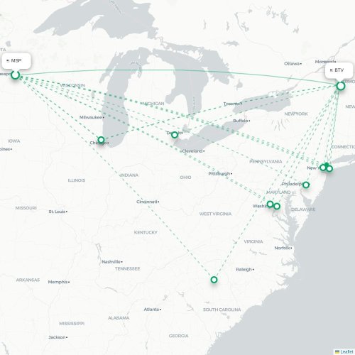 Mapa de vuelo directo Mineápolis - Burlington