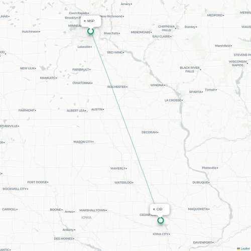 Mapa de vuelo directo Mineápolis - Cedar Rapids