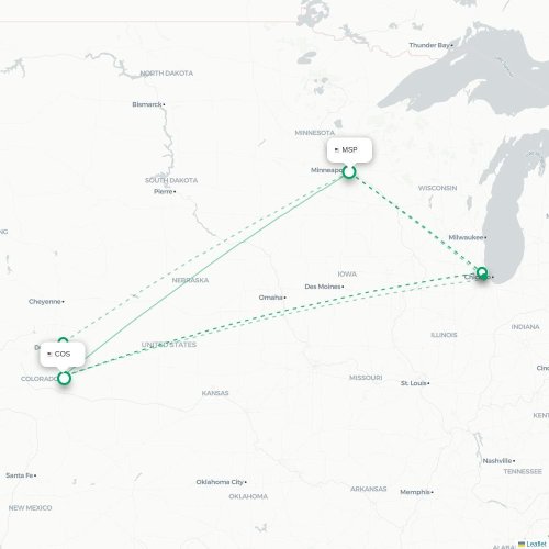 Mapa lotu bezpośredniego Minneapolis – Colorado Springs