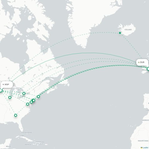 Mapa de vuelo directo Mineápolis - Dublín