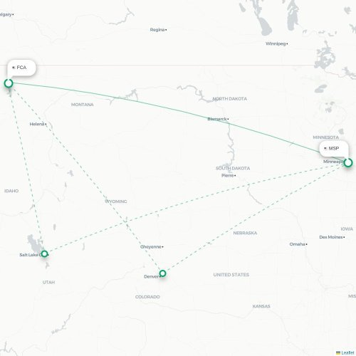 Mapa de vuelo directo Mineápolis - Kalispell