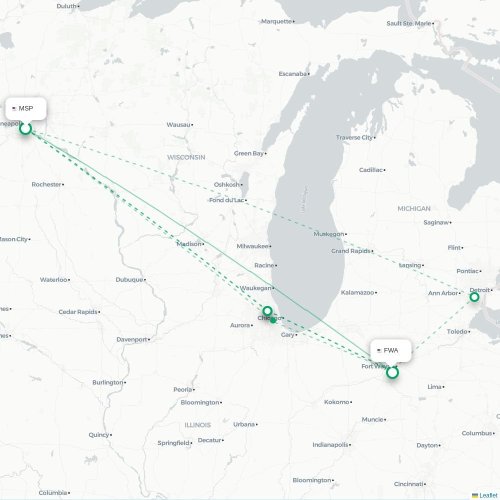 Mapa de vuelo directo Mineápolis - Fort Wayne