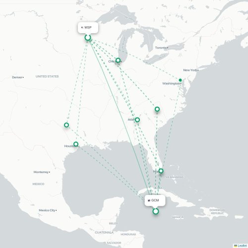 Mapa de vuelo directo Mineápolis - George Town