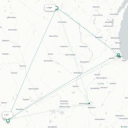 Minneapolis - Wichita kaart van rechtstreekse vlucht