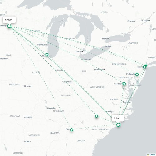 Mapa de vuelo directo Mineápolis - Wilmington