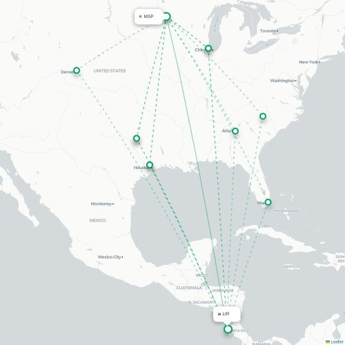 Mapa de vuelo directo Mineápolis - Liberia