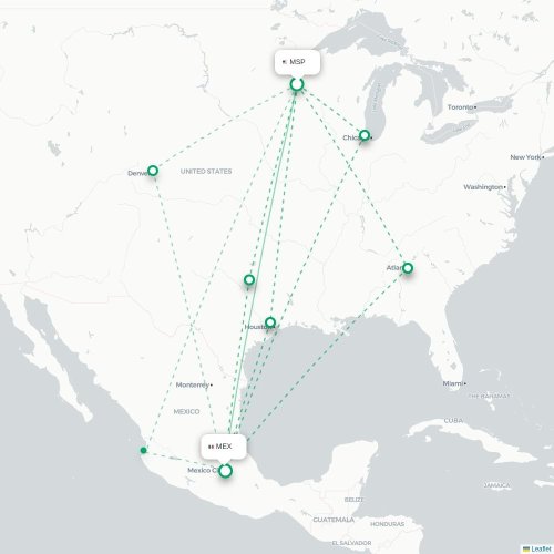 Mapa lotu bezpośredniego Minneapolis – Meksyk