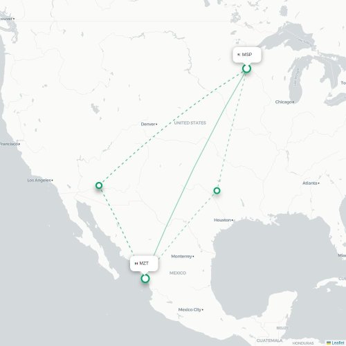 Mapa lotu bezpośredniego Minneapolis – Mazatlán