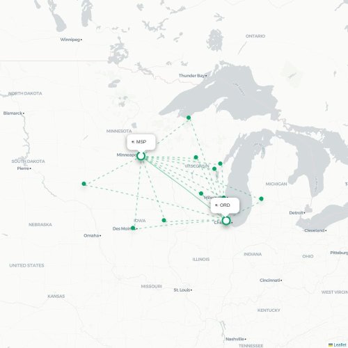 Mapa de vuelo directo Mineápolis - Chicago