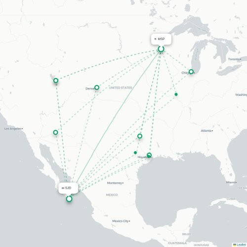 Mapa lotu bezpośredniego Minneapolis – San Jose del Cabo
