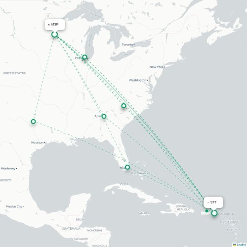 Mapa de vuelo directo Mineápolis - Saint Thomas Island