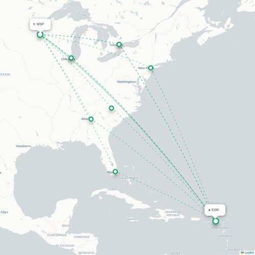 Mapa de vuelo directo Mineápolis - Simpson Bay