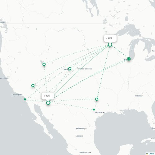 Mapa lotu bezpośredniego Minneapolis – Tucson
