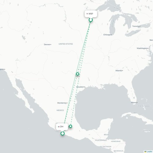 Mapa lotu bezpośredniego Minneapolis – Ixtapa