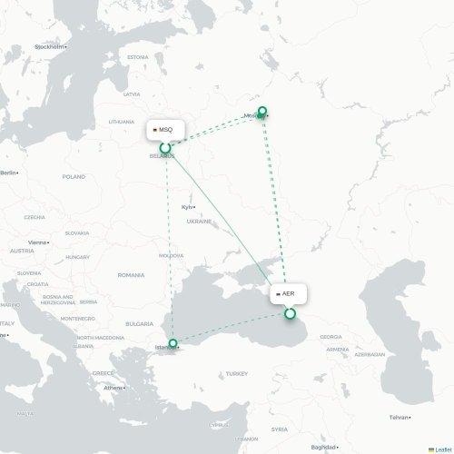 Mapa lotu bezpośredniego Mińsk – Soczi