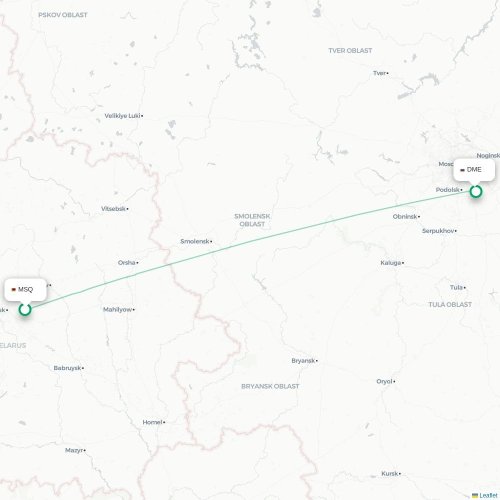 Mapa lotu bezpośredniego Mińsk – Moskwa