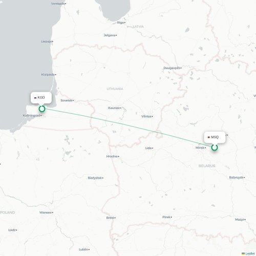 Mapa lotu bezpośredniego Mińsk – Kaliningrad