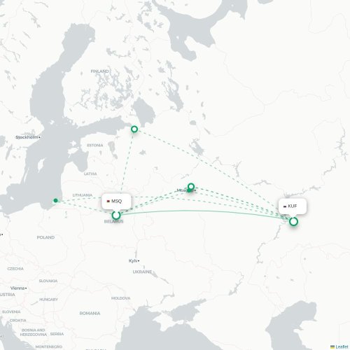 Mapa de vuelo directo Minsk - Samara