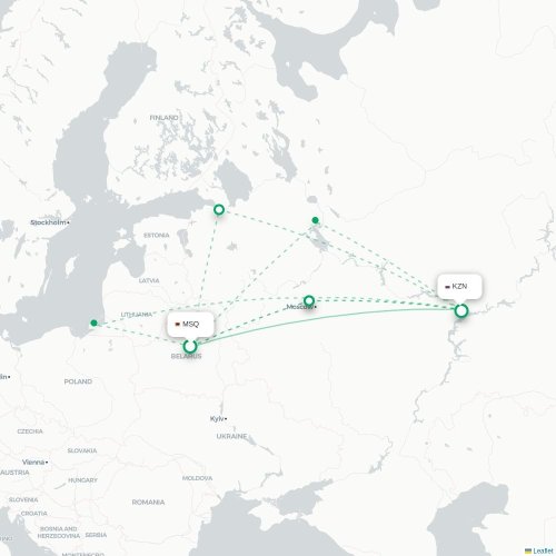 Mapa lotu bezpośredniego Mińsk – Kazań