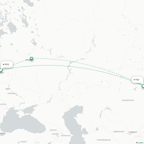 Mapa de vuelo directo Minsk - Astana