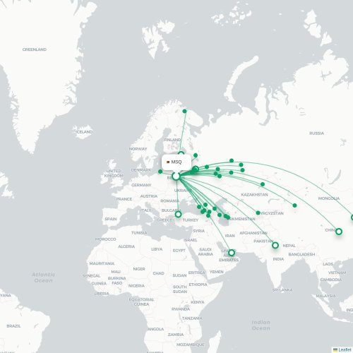 Mapa lotu bezpośredniego Mińsk – Xi'an