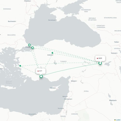 Mapa lotu bezpośredniego Muş – Antalya