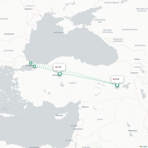 Mapa de vuelo directo Muş - Angora