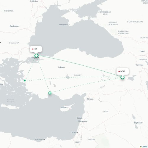 Mapa de vuelo directo Muş - Estambul
