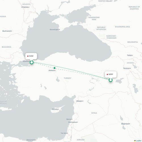 Mapa de vuelo directo Muş - Estambul