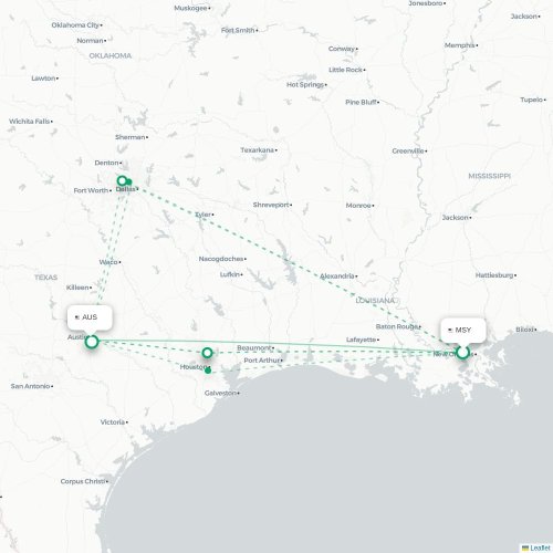 New Orleans - Austin kort over direkte fly