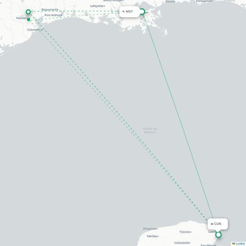Mapa de vuelo directo Nueva Orleans - Cancún
