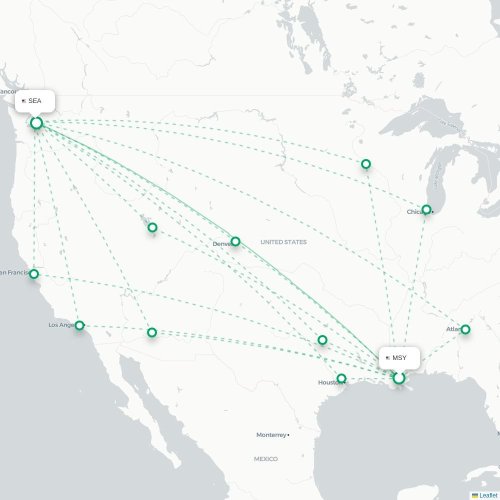 Mapa de vuelo directo Nueva Orleans - Seattle