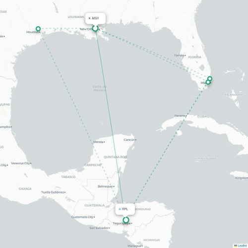 Mapa de vuelo directo Nueva Orleans - Comayagua